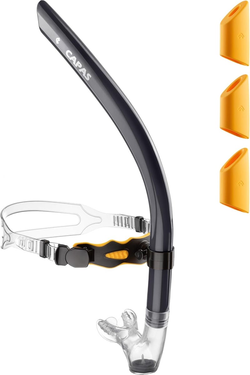 Capas Training Swim Snorkel for Lap Swimming, Swivel Headband Ultimate Fit Center-Mount Swimmers Snorkel with Liquid Silicone Mouthpiece Adjustable Strap, Designed for Adult Men Women - Image 1